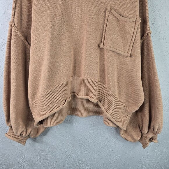 POL Slouchy Sweater Sz S Tan Cotton Knit Relaxed Oversized Boho Grunge Pull Over - Picture 6 of 13